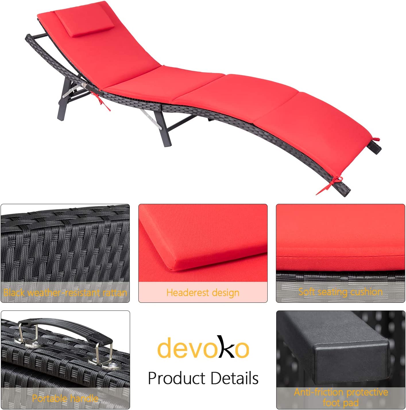 Juego de reposeras para exteriores | Respaldo ajustable | 3 piezas | Devoko