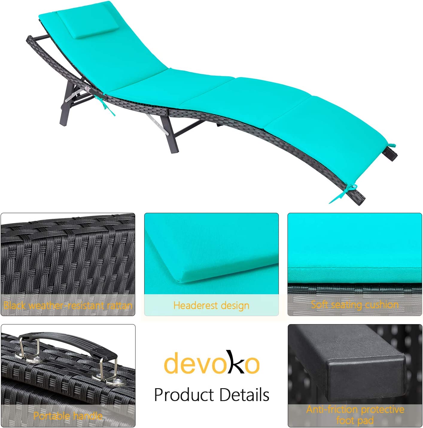 Juego de reposeras para exteriores | Respaldo ajustable | 3 piezas | Devoko