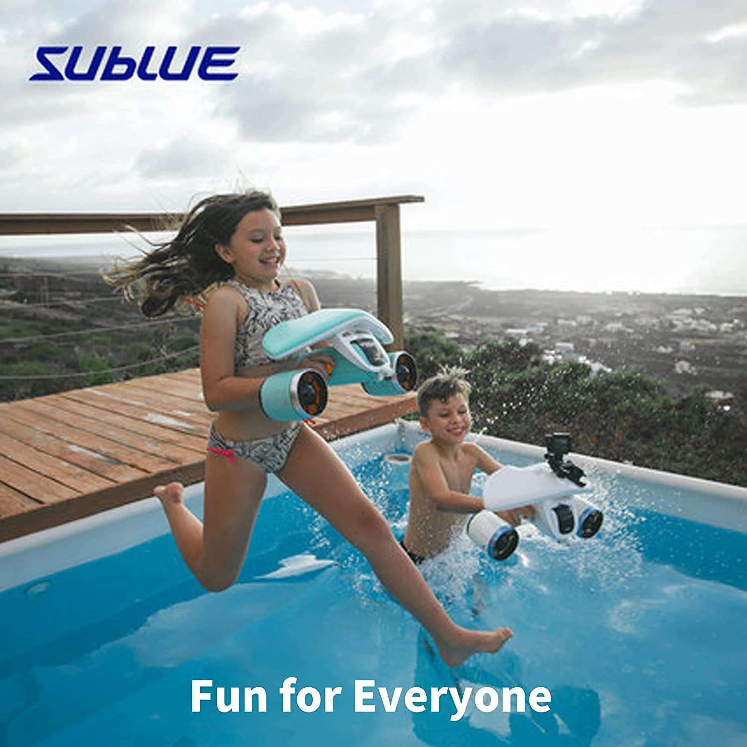 Patinete sub acuático doble hélices con soporte para cámara para buceo