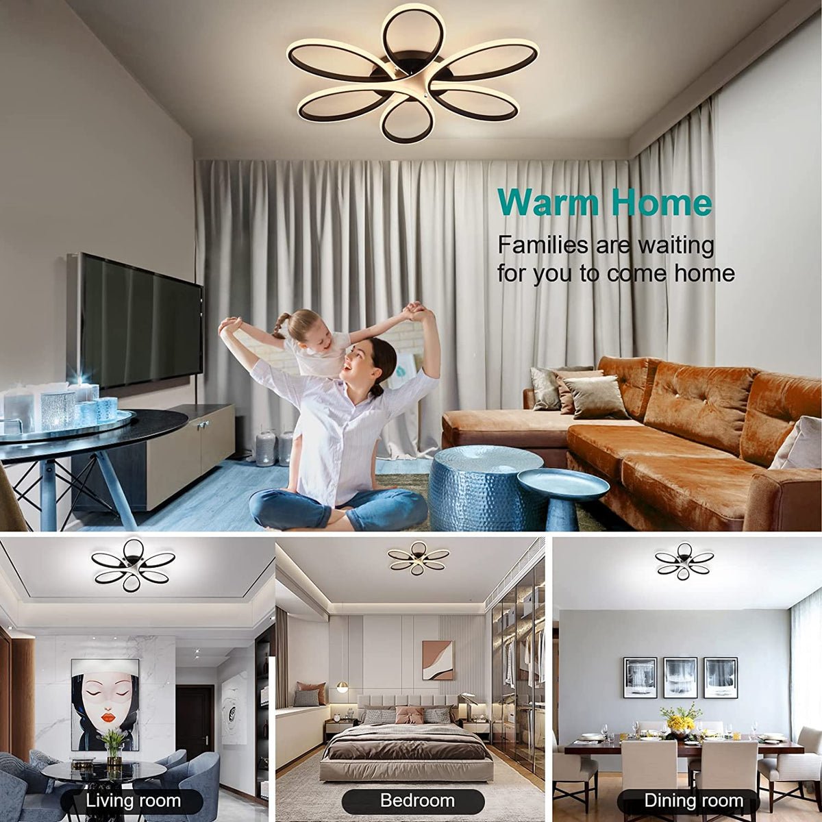Lámpara decorativa de techo led con control remoto regulable