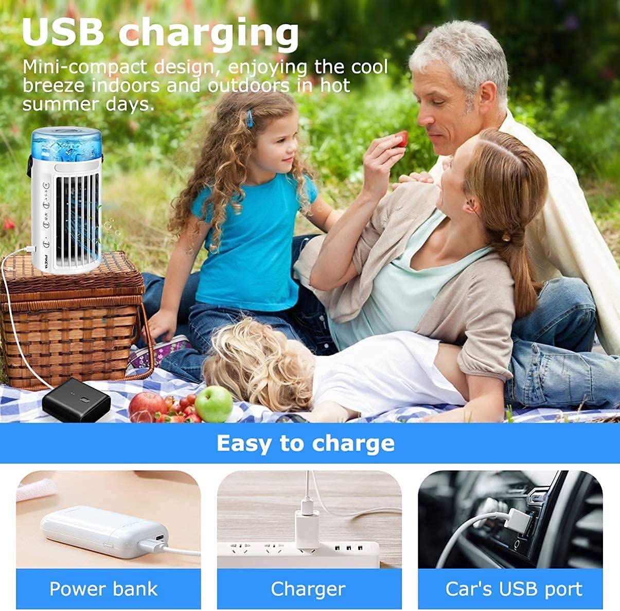 Ventilador de aire acondicionado portátil 4 en 1, USB, mini enfriador de aire
