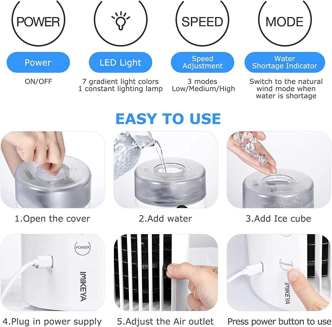 Ventilador de aire acondicionado portátil 4 en 1, USB, mini enfriador de aire