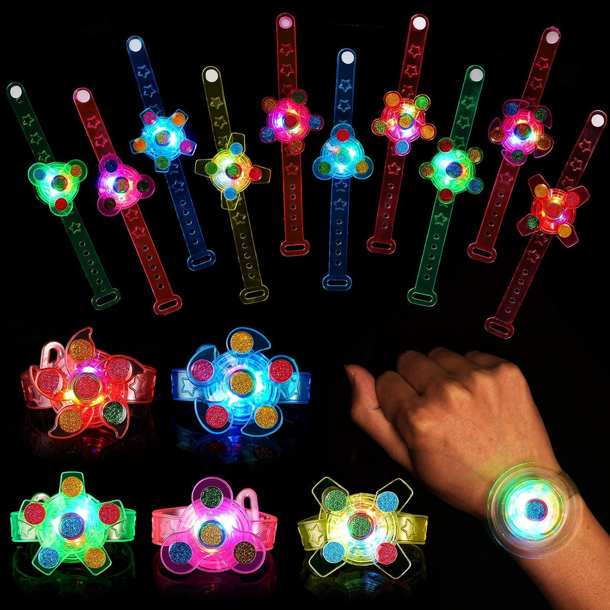 Pack 25 Pulseras giratorias con luz LED para Fiestas