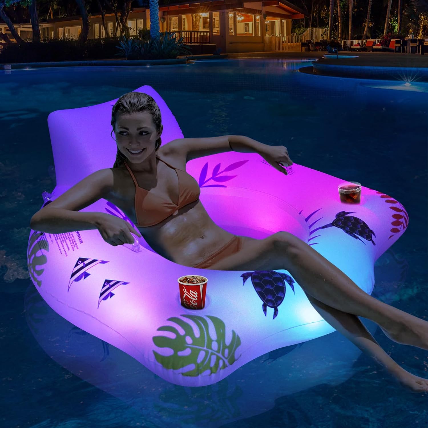 Flotador inflable de piscina con luz | Sofá con posavasos