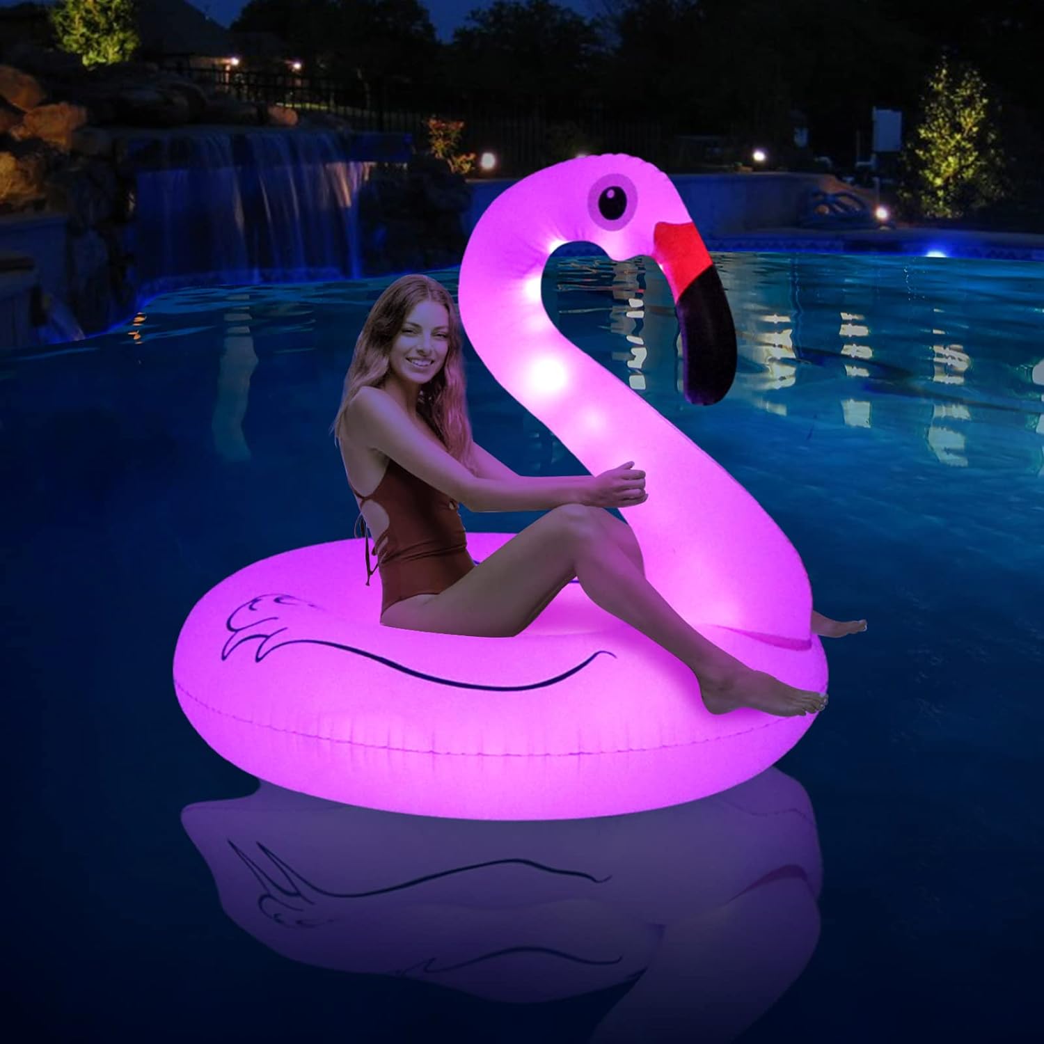 Flotador inflable de piscina con luz | Flamenco