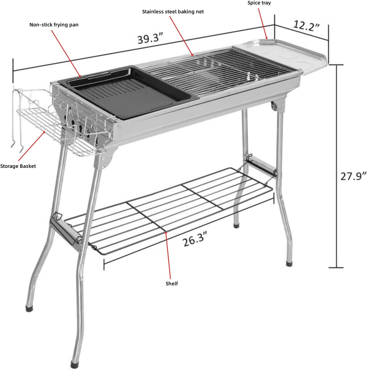 Parrilla de carbón portátil plegable para acampar al aire libre