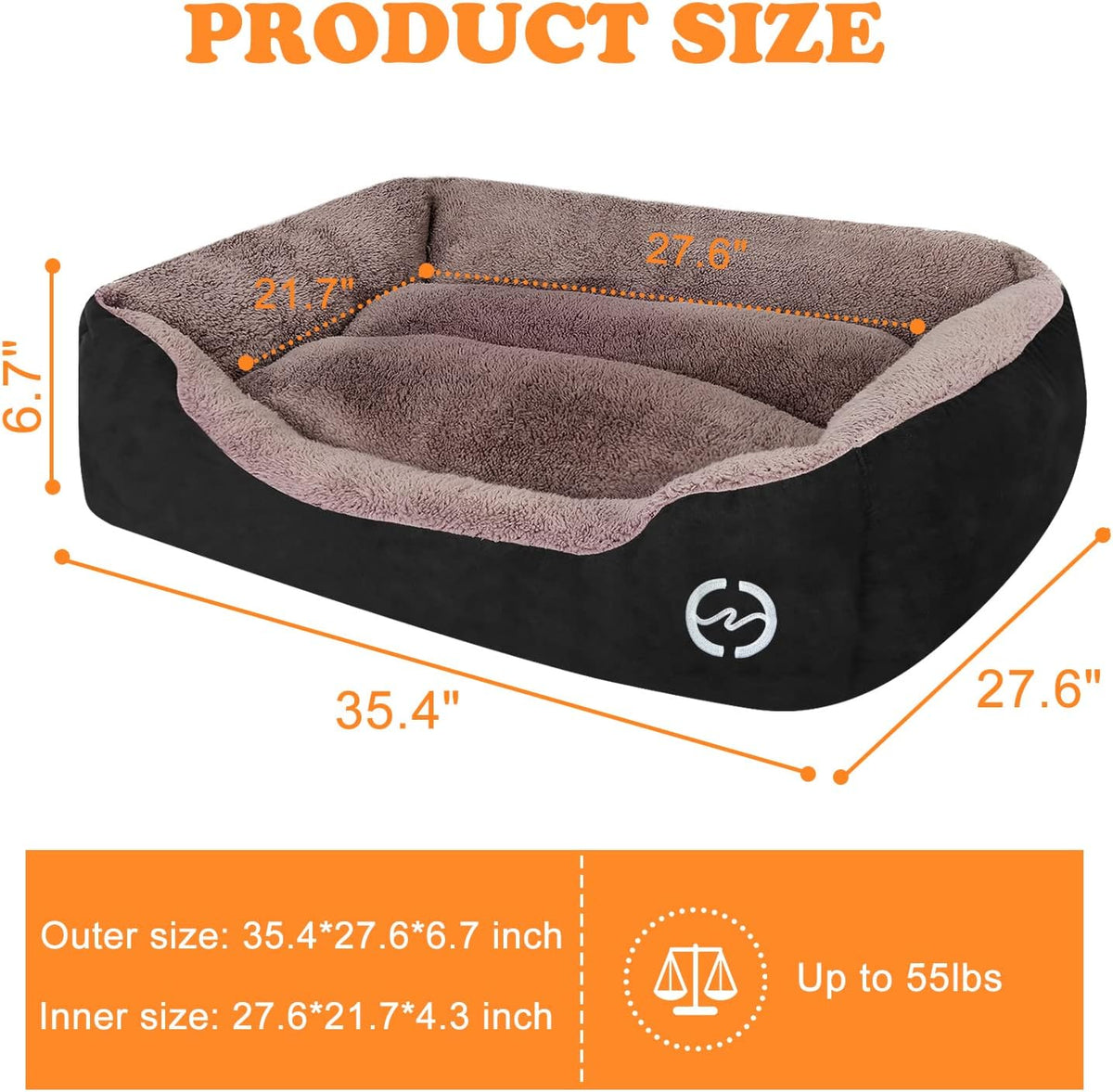 Cama rectangular lavable (90x70x17cm) | Cómoda y transpirable | Perros grandes