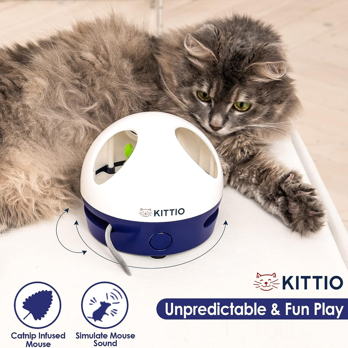Kittio - Divertido juguete interactivo para gatos, persecución automática de cola y ratón