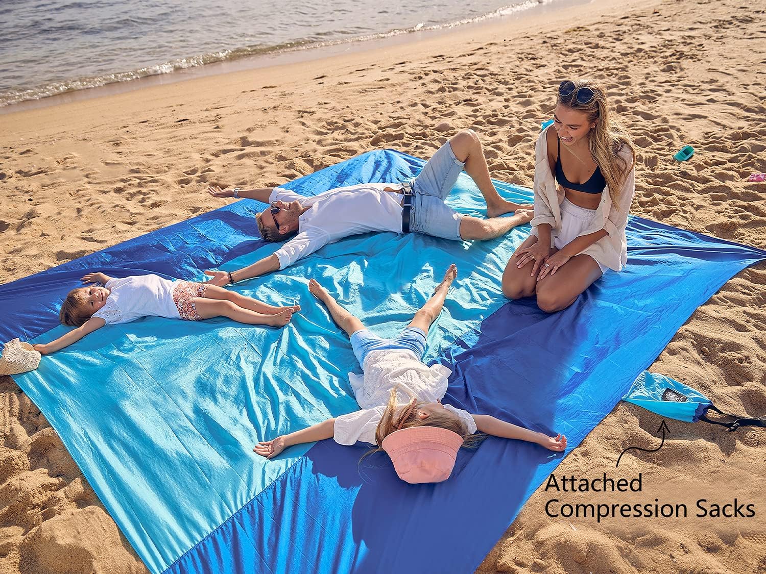 Manta de playa a prueba de arena | Extragrande 1-8 personas | Azul