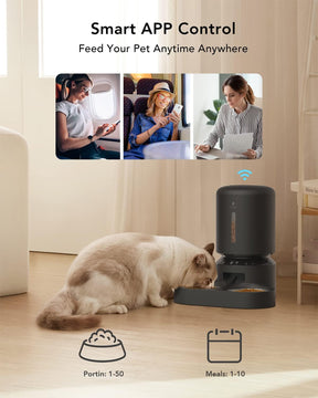 Alimentador automático para 2 mascotas, WiFi y grabación de voz