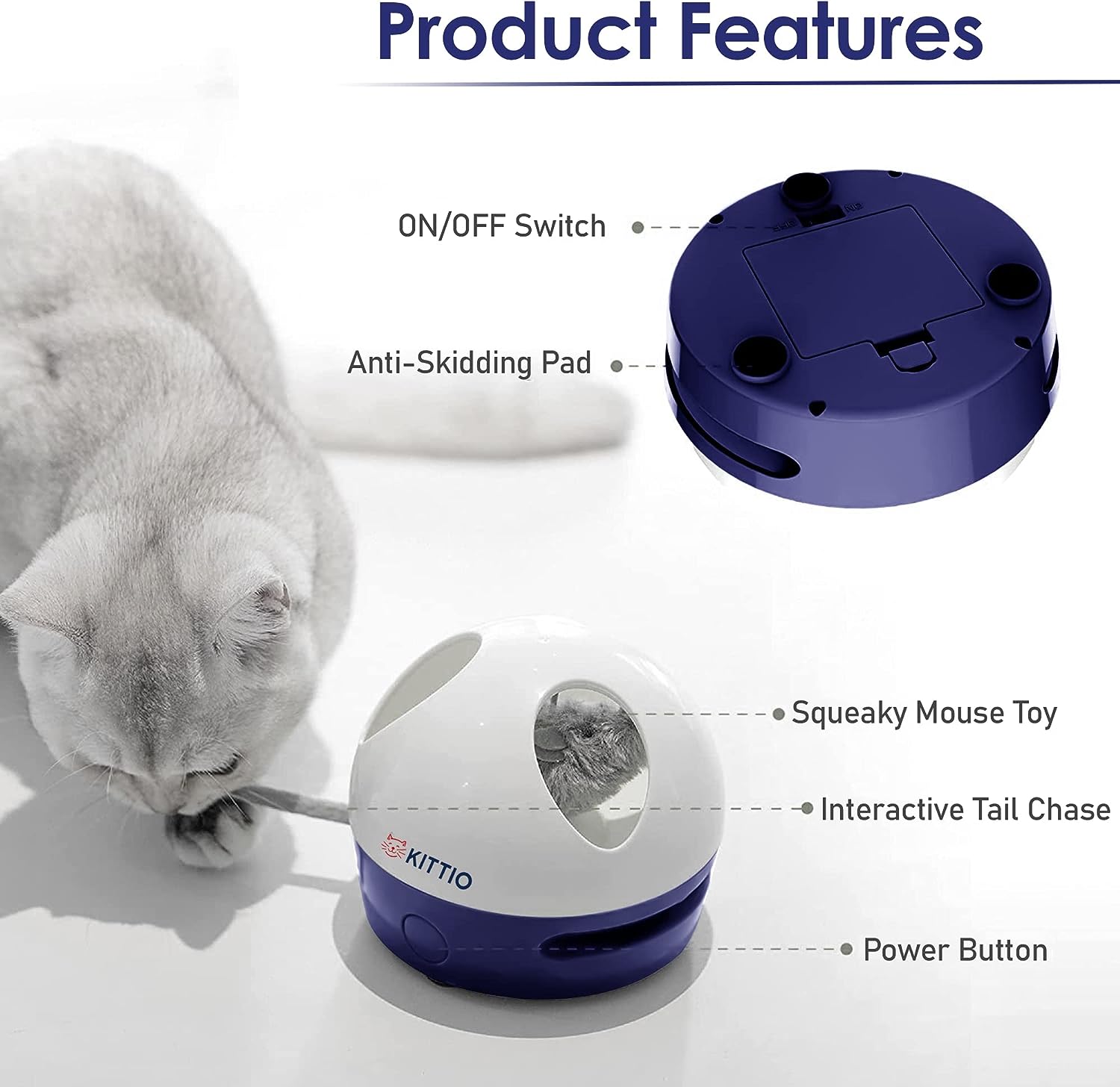 Kittio - Divertido juguete interactivo para gatos, persecución automática de cola y ratón