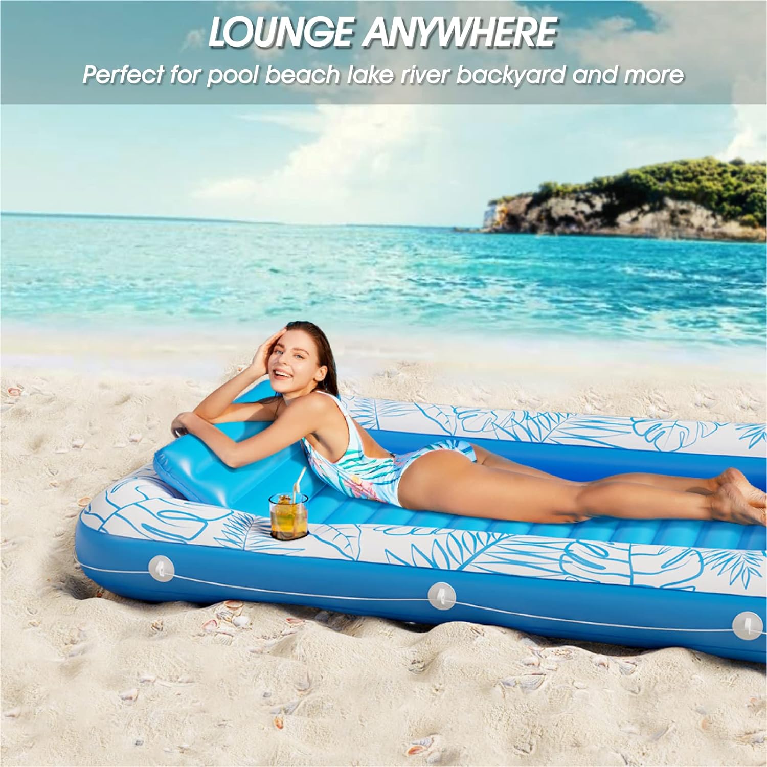 Flotador inflable de piscina para tomar sol con almohadilla | Tamaño L