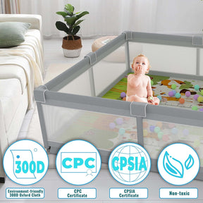 Corral de juegos para bebés y niños pequeños con alfombra