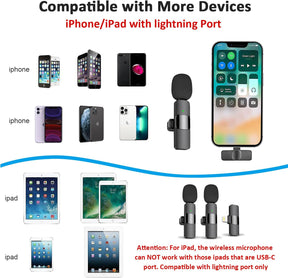 Micrófono de grabación de condensador omnidireccional inalámbrico para entrevista (Sist. Operativo IOS)