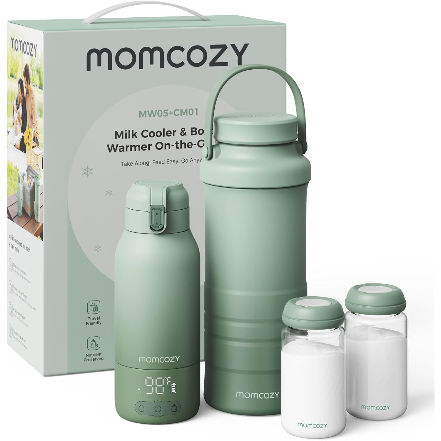 Set portátil de calentador de Mamaderas y enfriador de leche | Momcozy