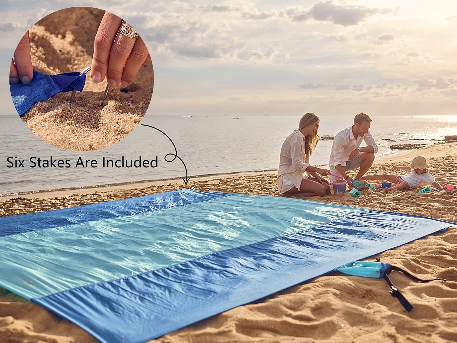 Manta de playa a prueba de arena | Extragrande 1-8 personas | Azul