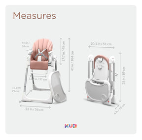 Silla alta plegable 3 en 1 para bebé | Asiento y Bandeja Extraibles