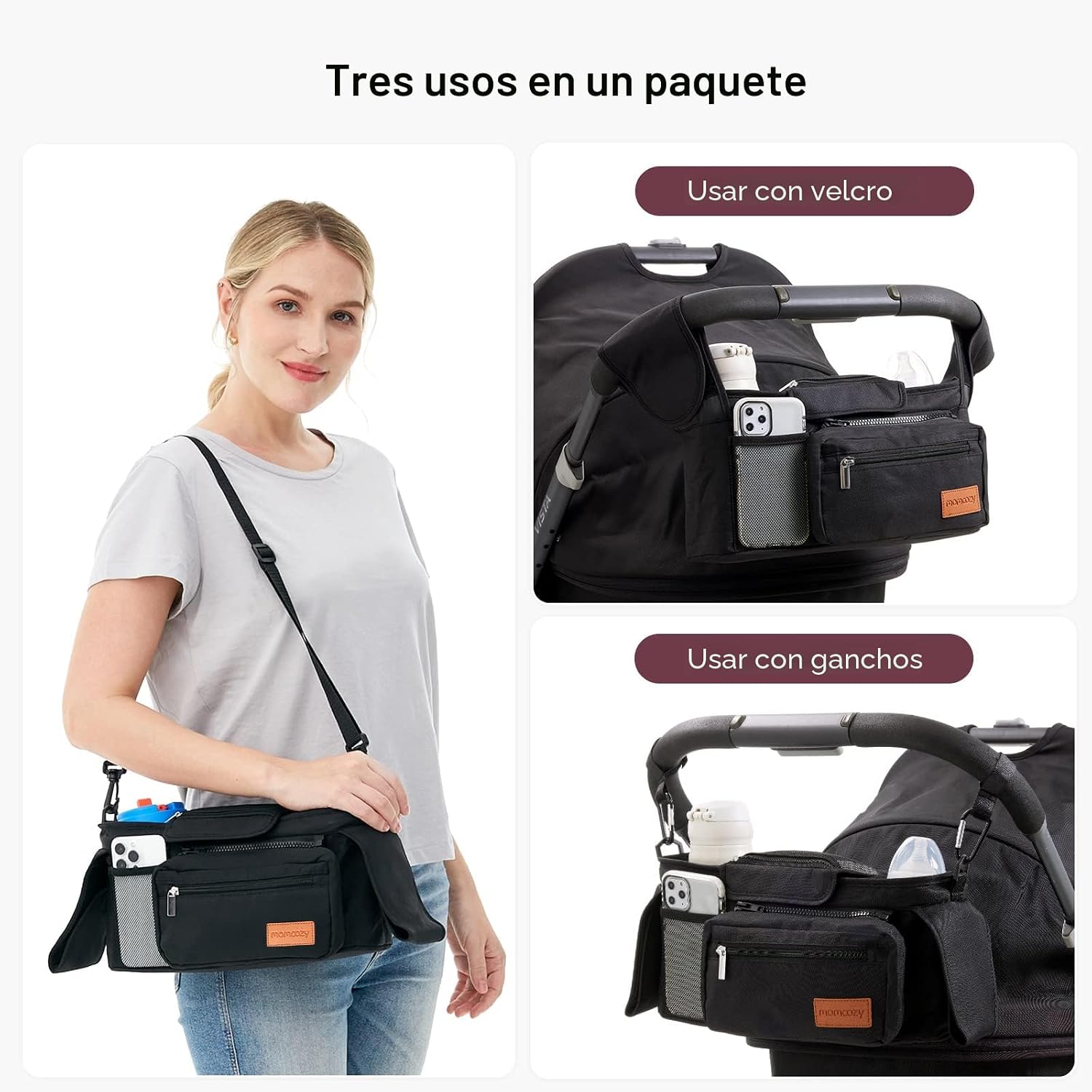 Momcozy - Organizador universal para cochecito con portavasos aislado, bolsa desmontable para teléfono y correa para el hombro, se adapta a cochecitos como Uppababy, Baby Jogger, Britax, BOB, Umbrella