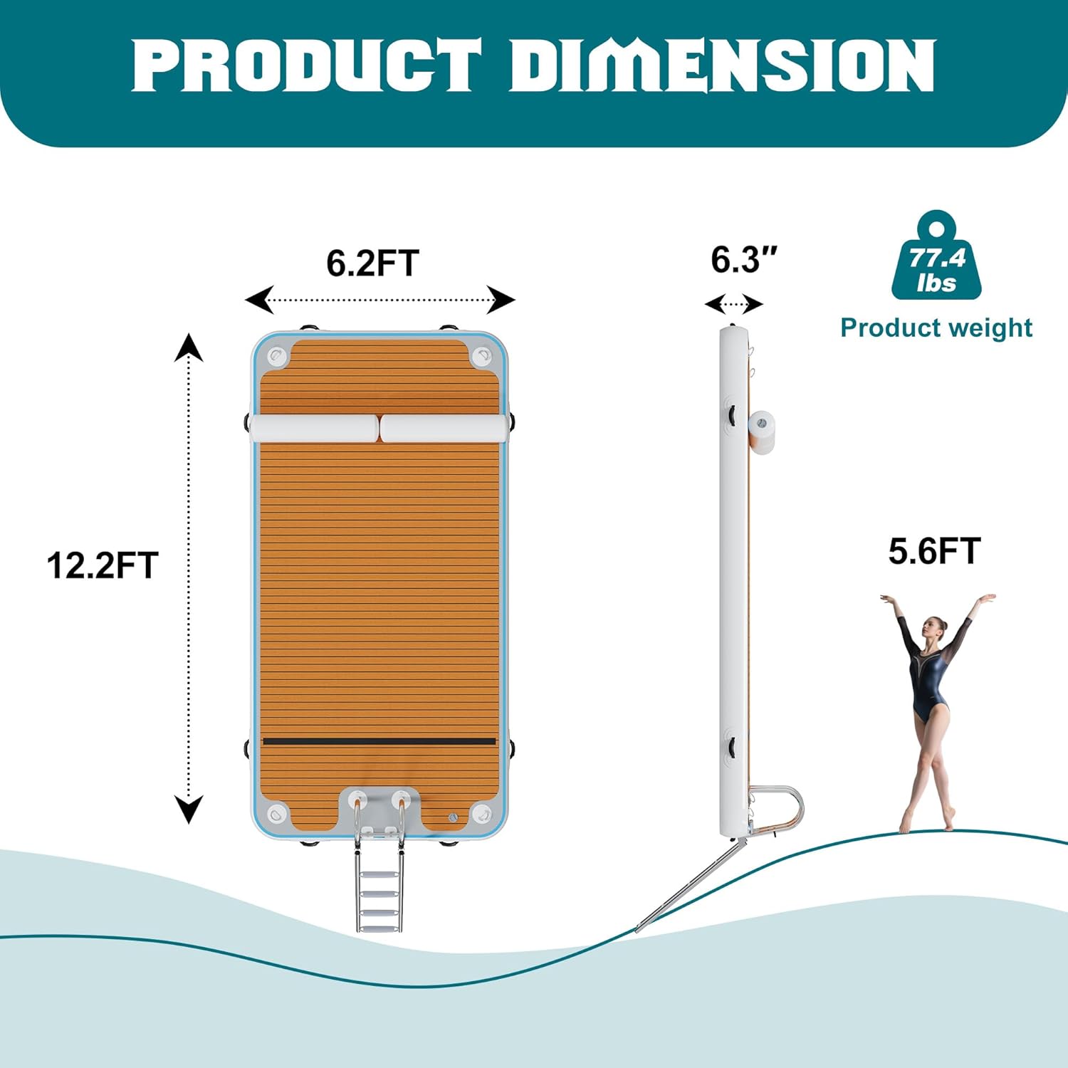 Muelle flotante inflable plataforma antideslizante 370 x 190 cm