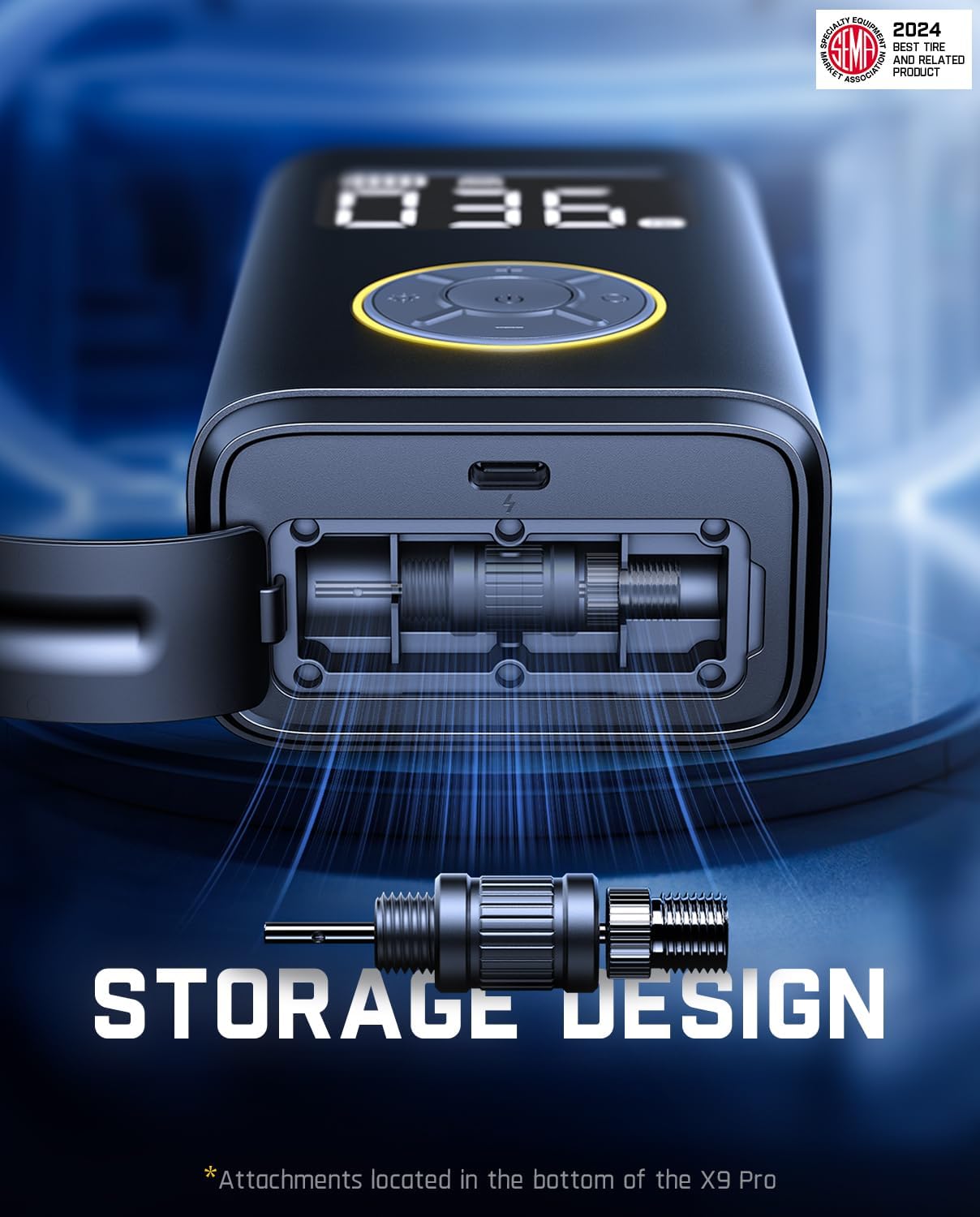 Inflador de neumáticos portátil compacto con medidor digital de presión