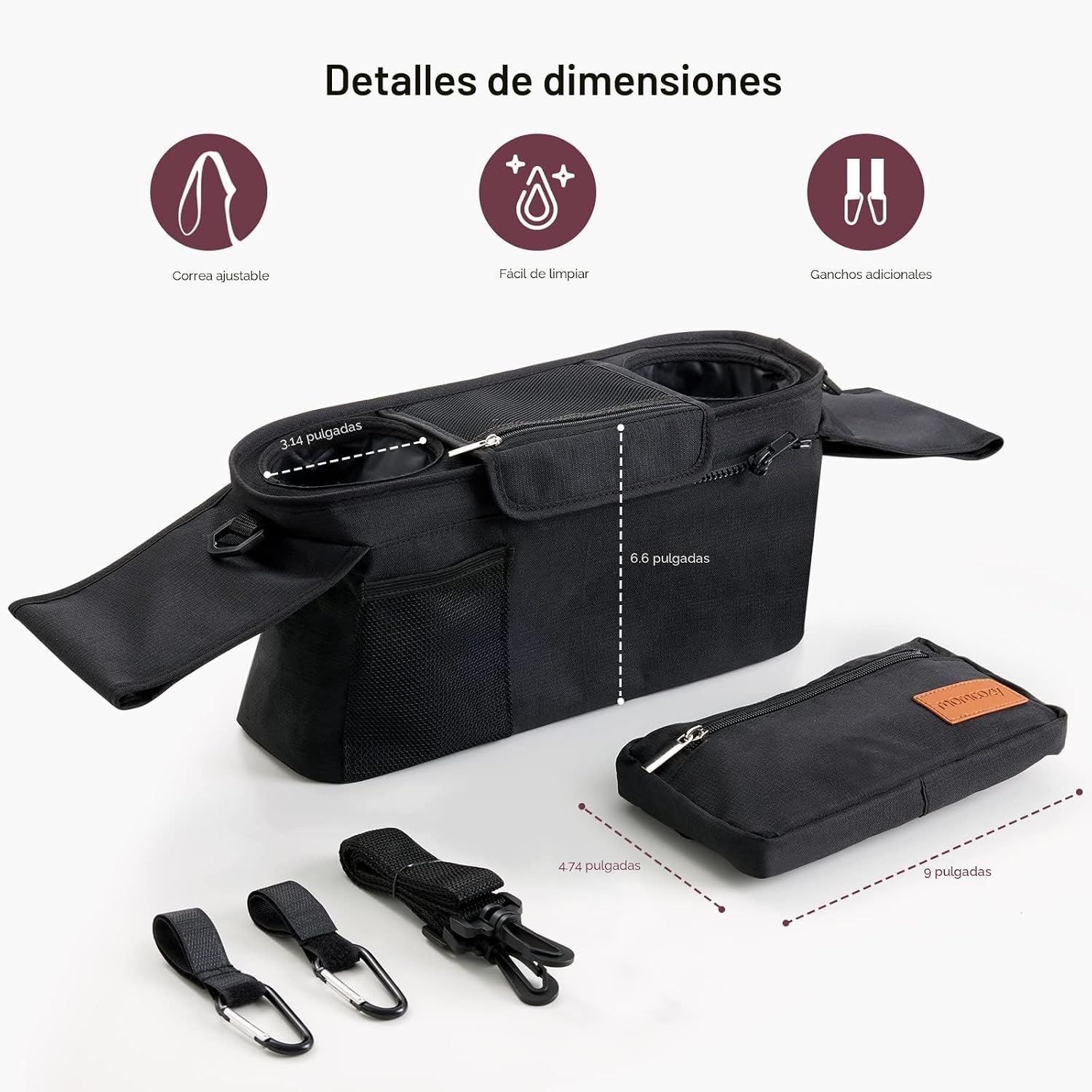 Momcozy - Organizador universal para cochecito con portavasos aislado, bolsa desmontable para teléfono y correa para el hombro, se adapta a cochecitos como Uppababy, Baby Jogger, Britax, BOB, Umbrella