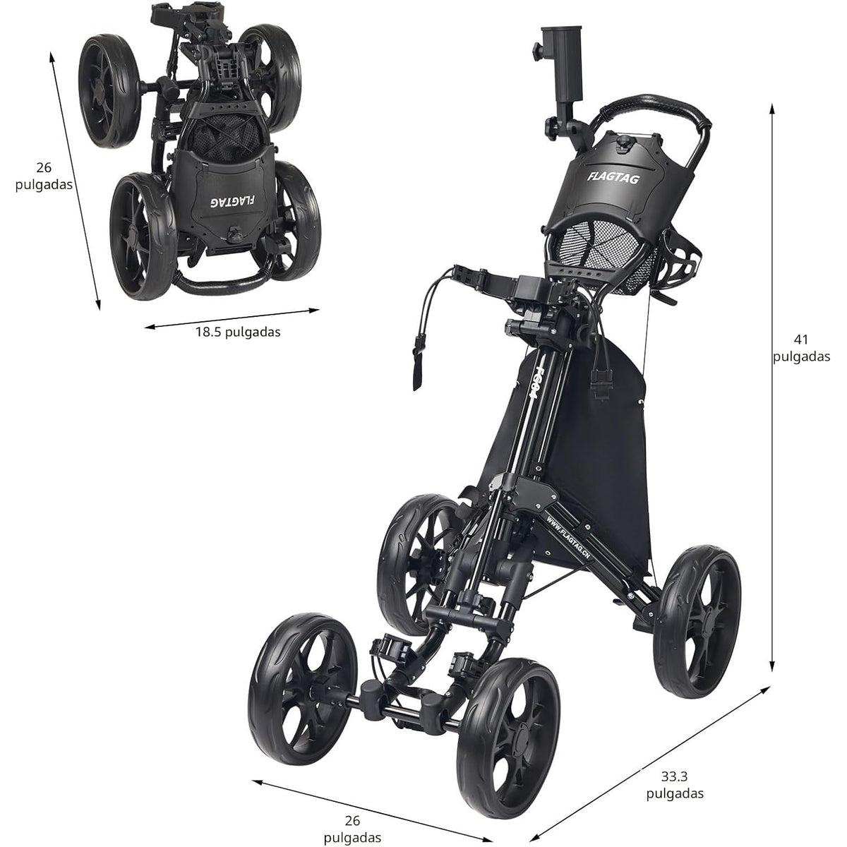 Carrito de golf de empuje de 4 ruedas plegable