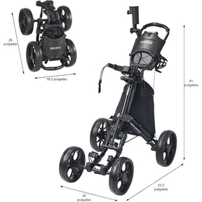 Carrito de golf de empuje de 4 ruedas plegable