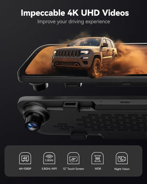 Cámara de respaldo de 12 pulgadas con espejo retrovisor inteligente