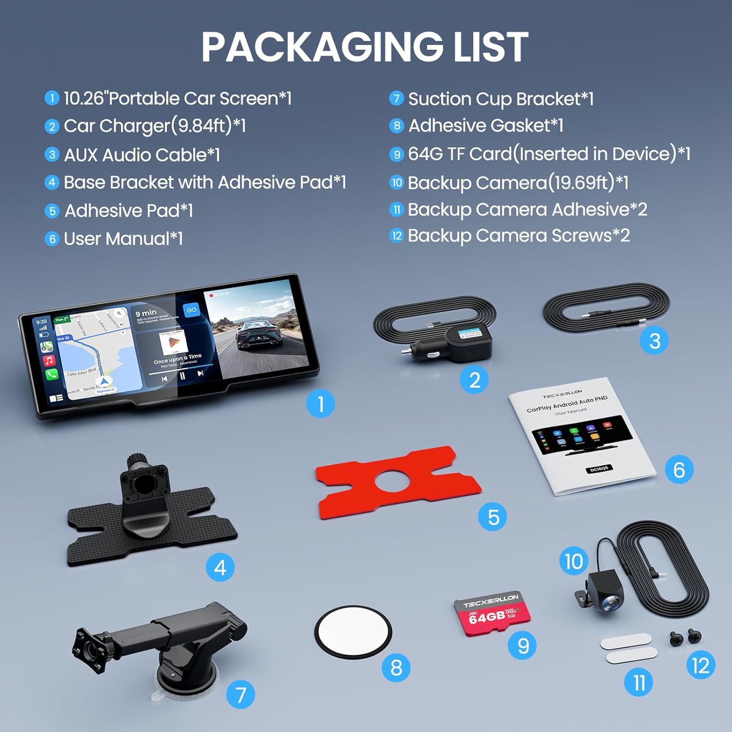 Pantalla Carplay inalámbrica con cámara de tablero y cámara de respaldo l 10.26 pulgadas