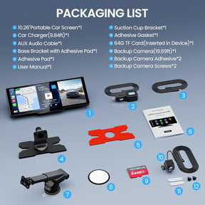 Pantalla Carplay inalámbrica con cámara de tablero y cámara de respaldo l 10.26 pulgadas