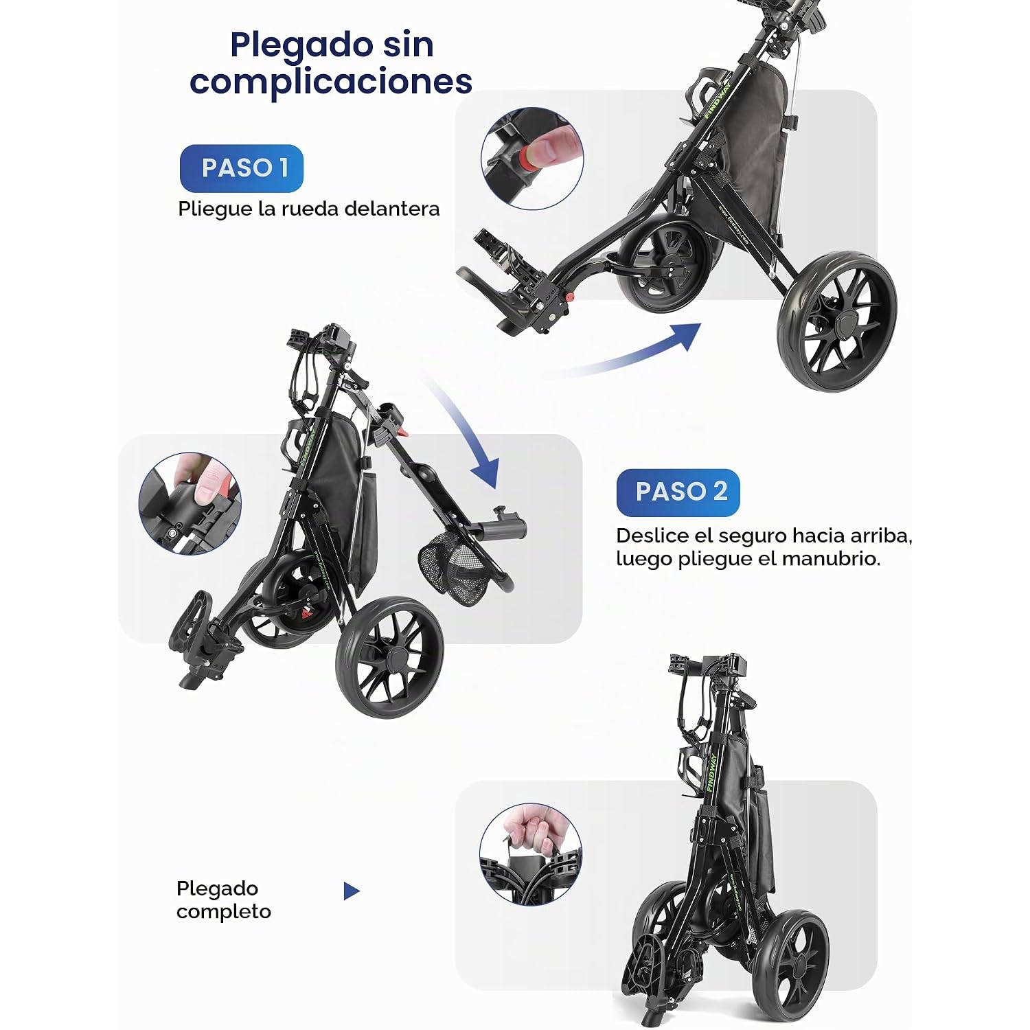 Carrito de golf de 3 ruedas, ligero y compacto