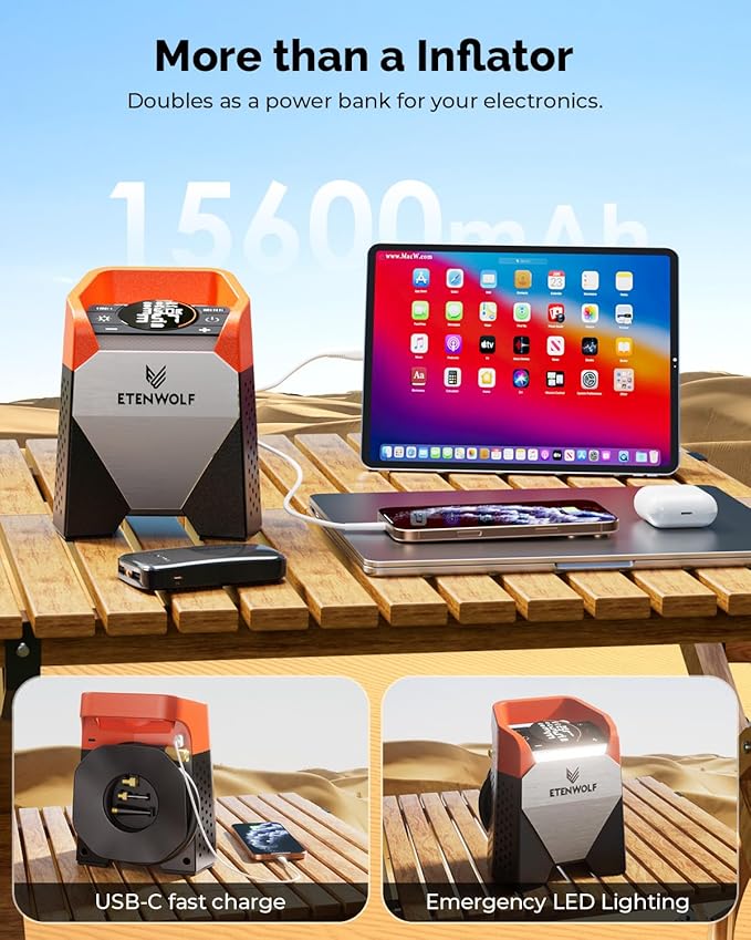 Inflador de neumáticos portátil de alta resistencia, bomba de aire inalambrica con luz LED