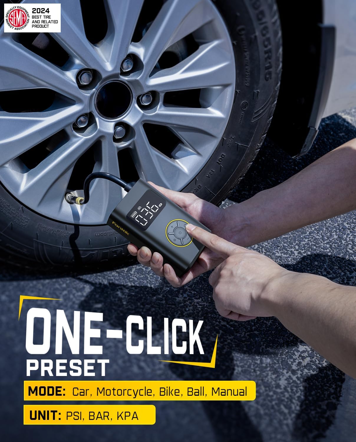 Inflador de neumáticos portátil compacto con medidor digital de presión