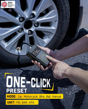 Inflador de neumáticos portátil compacto con medidor digital de presión