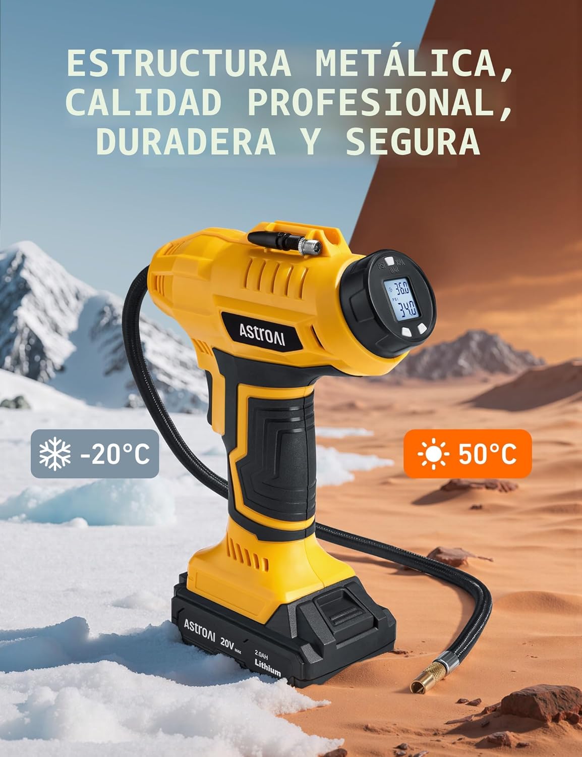 Inflador inalámbrico de neumáticos de auto y moto l 20 V CC