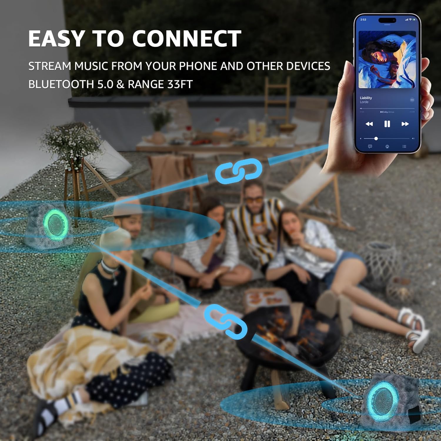 Paquete de 2 altavoces de roca con energía solar para exteriores