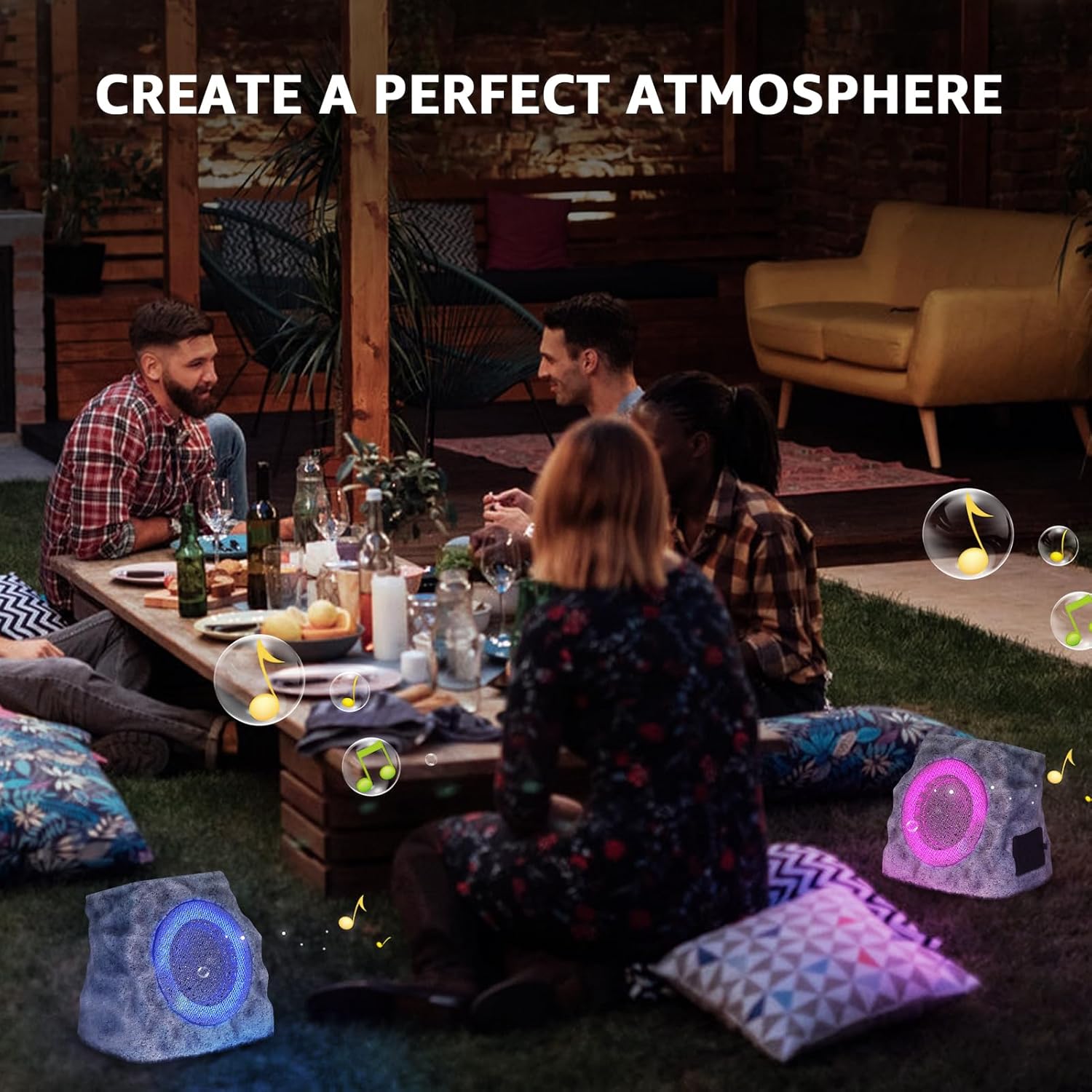 Paquete de 2 altavoces de roca con energía solar para exteriores