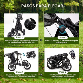Carrito de golf de empuje de 4 ruedas plegable