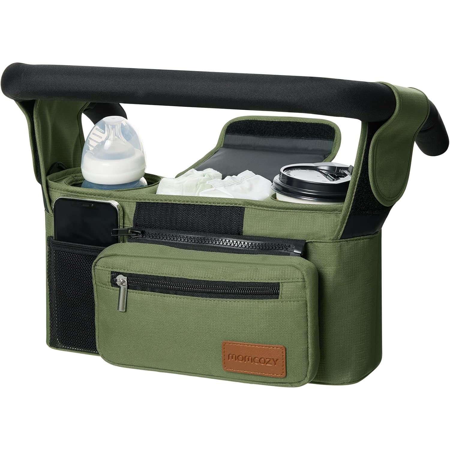 Momcozy - Organizador universal para cochecito con portavasos aislado, bolsa desmontable para teléfono y correa para el hombro, se adapta a cochecitos como Uppababy, Baby Jogger, Britax, BOB, Umbrella