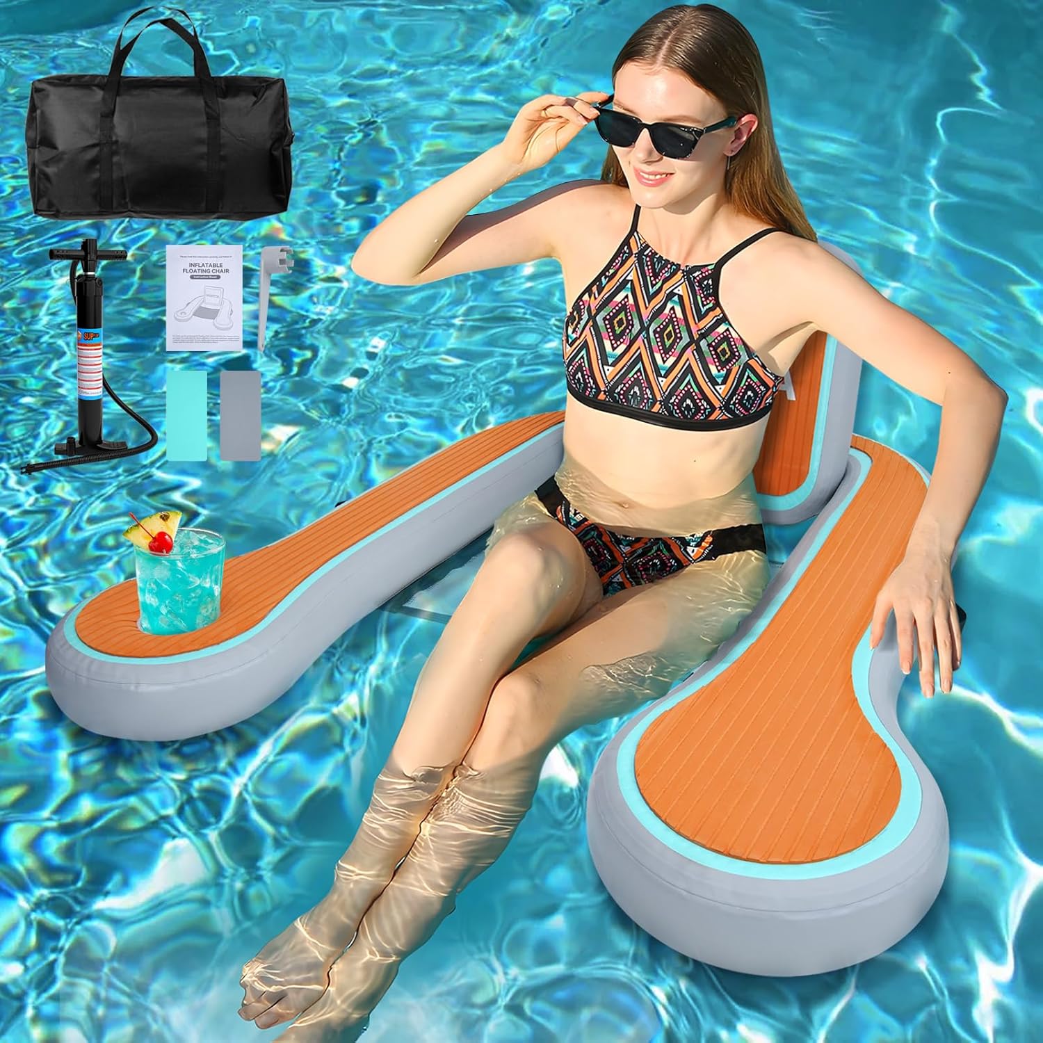 Silla flotante inflable para adultos con soporte para tazas