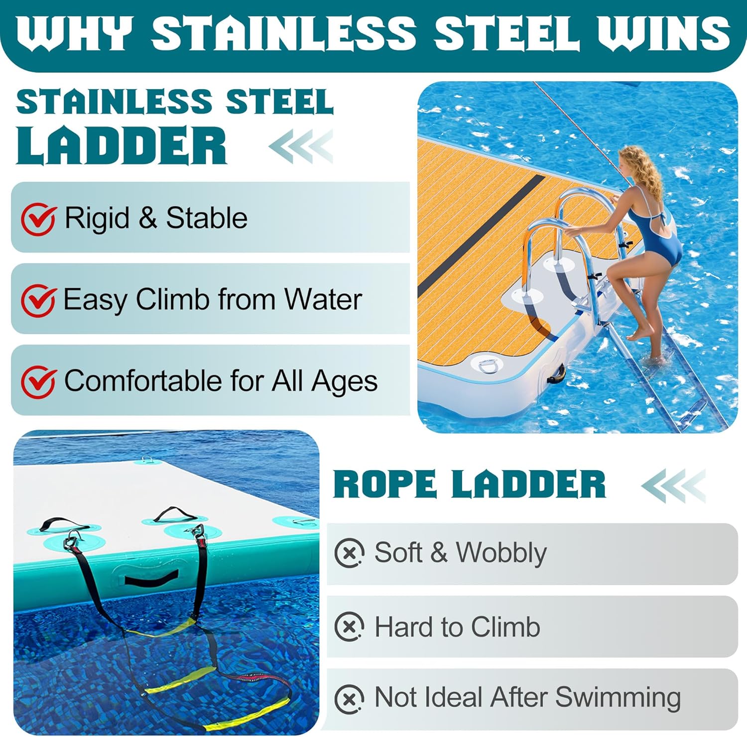 Muelle flotante inflable plataforma antideslizante 370 x 190 cm