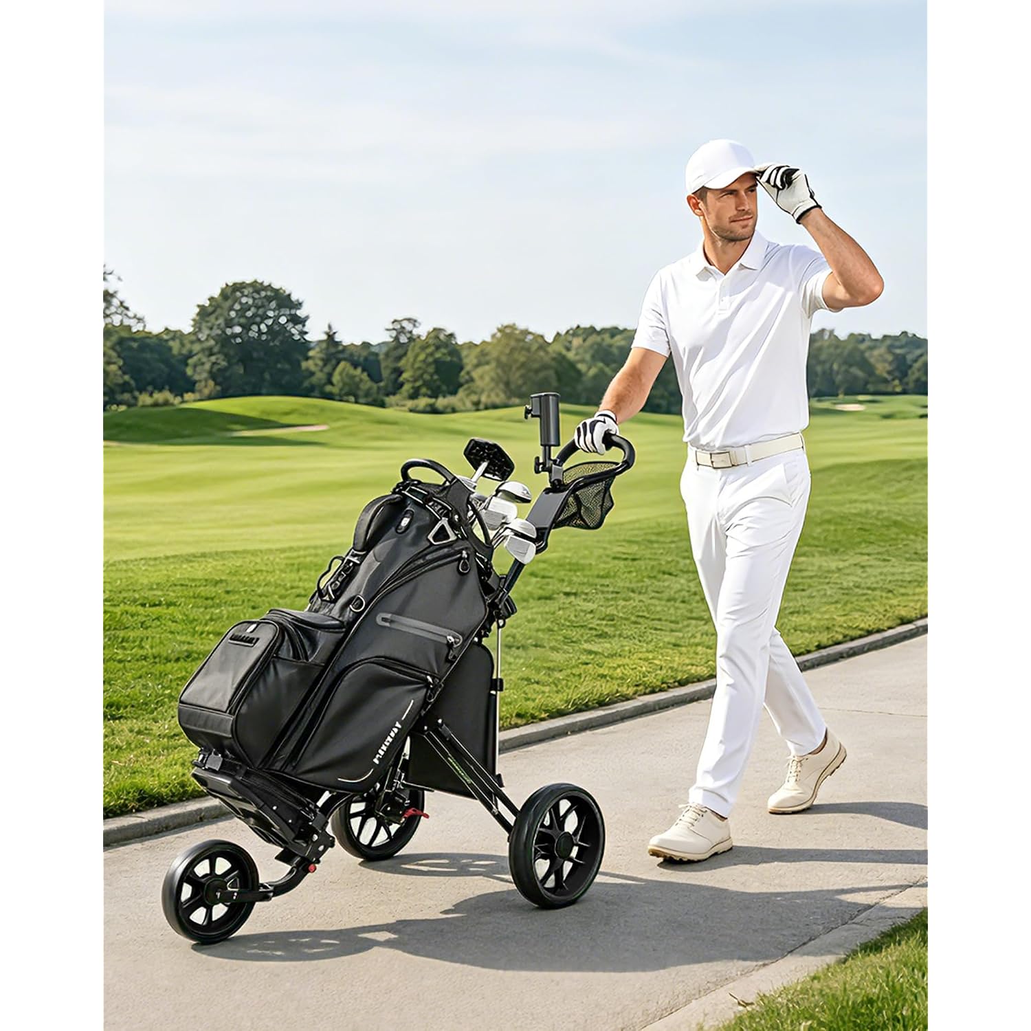 Carrito de golf de 3 ruedas, ligero y compacto