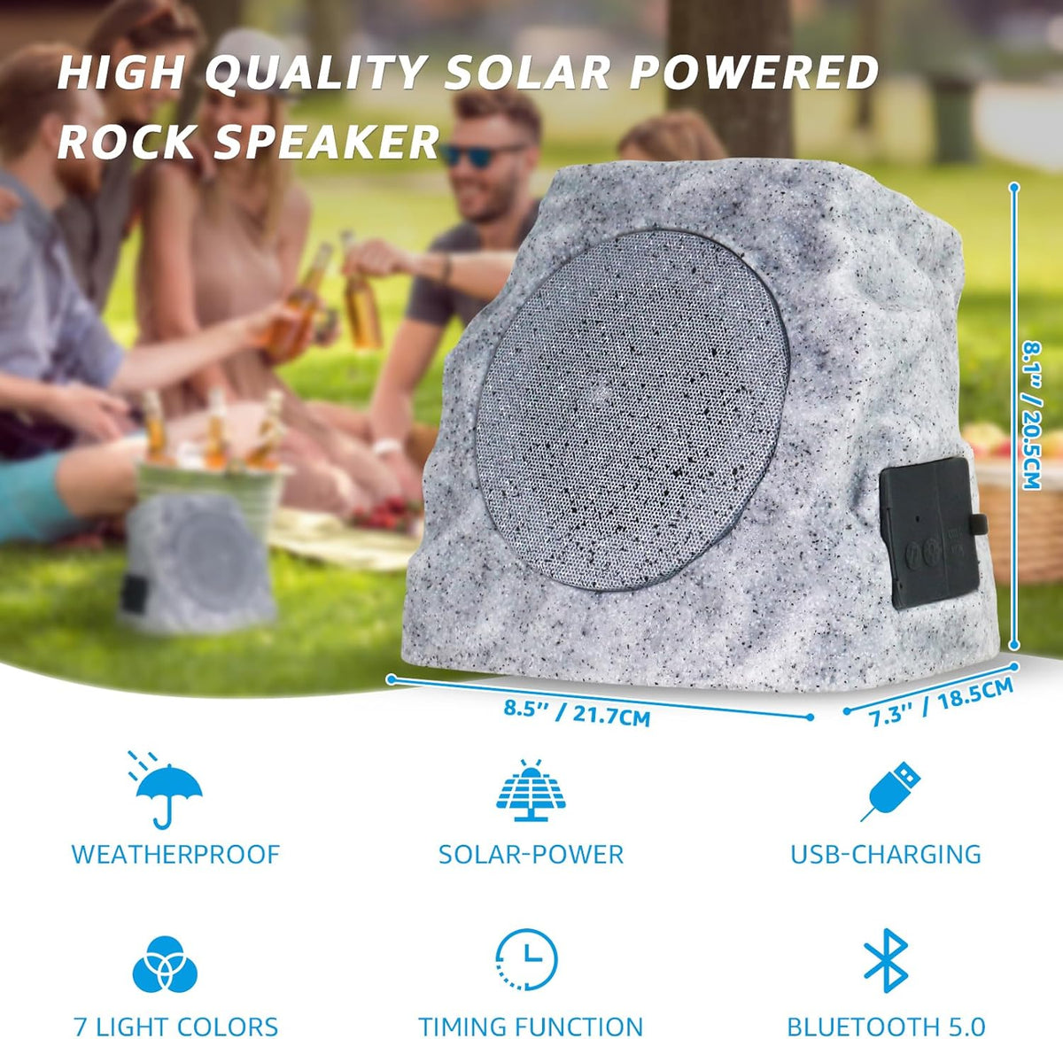 Paquete de 2 altavoces de roca con energía solar para exteriores