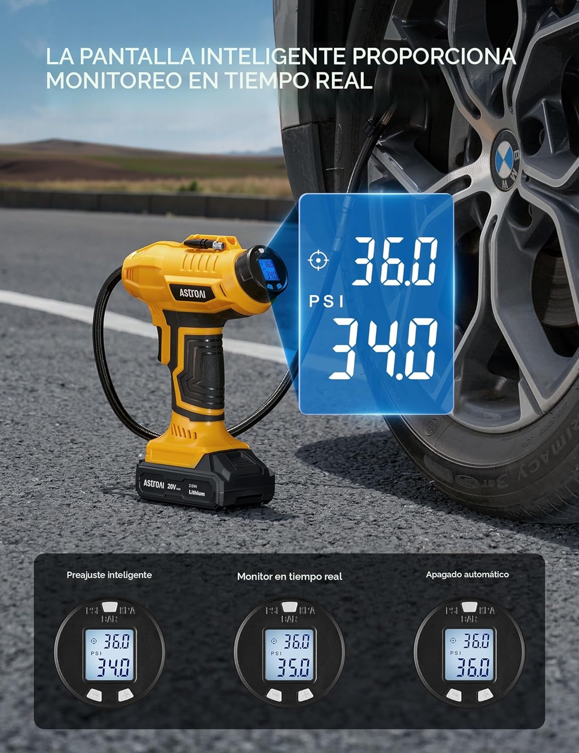 Inflador inalámbrico de neumáticos de auto y moto l 20 V CC