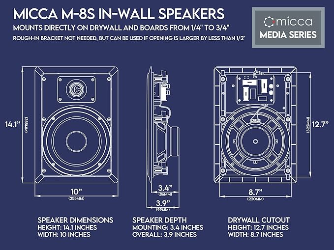 Altavoz de pared de 2 vías 25.4 cm × 35.81 cm