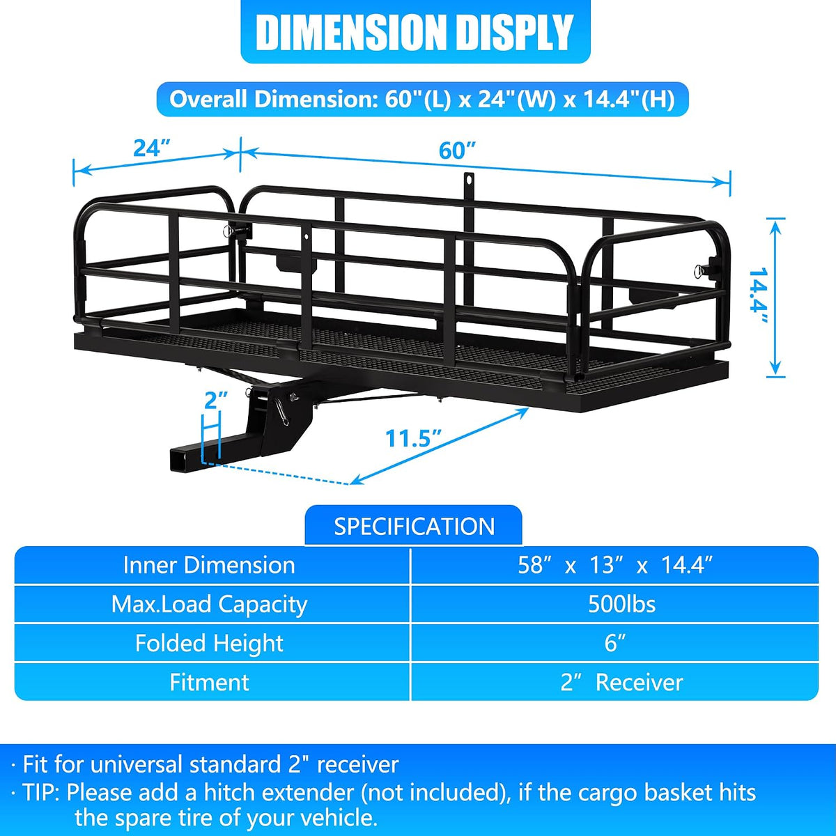 Portaequipajes plegable de enganche trasero de 220kg de alta resistencia