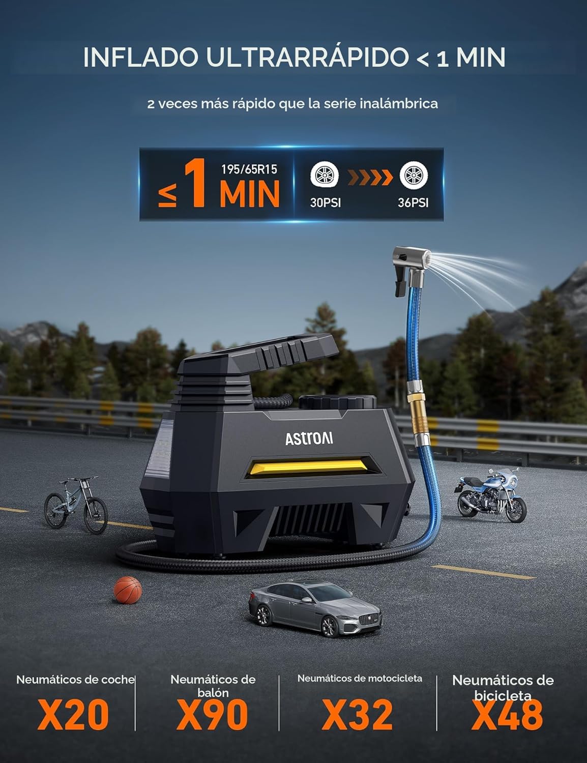 Compresor de aire portátil para neumáticos de auto l 12 V CC