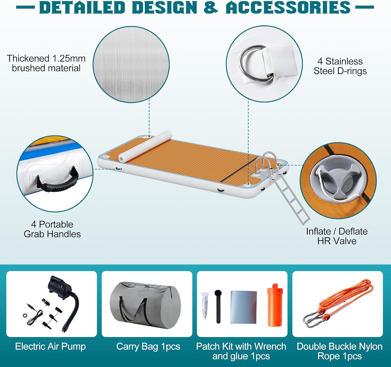 Muelle flotante inflable plataforma antideslizante 370 x 190 cm