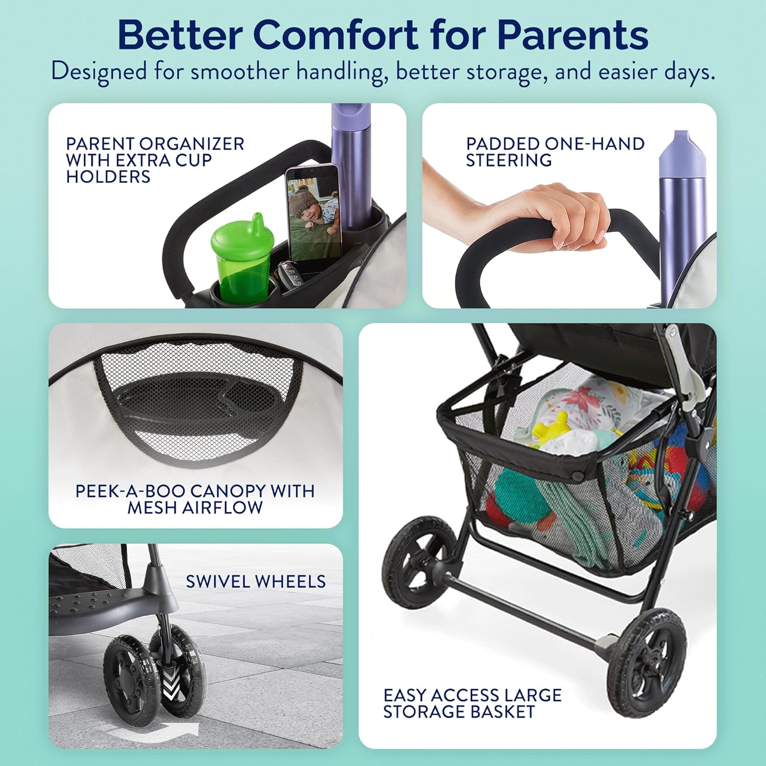 Coche ligero carriola con sistema de seguridad Kolcraft Nube Plus