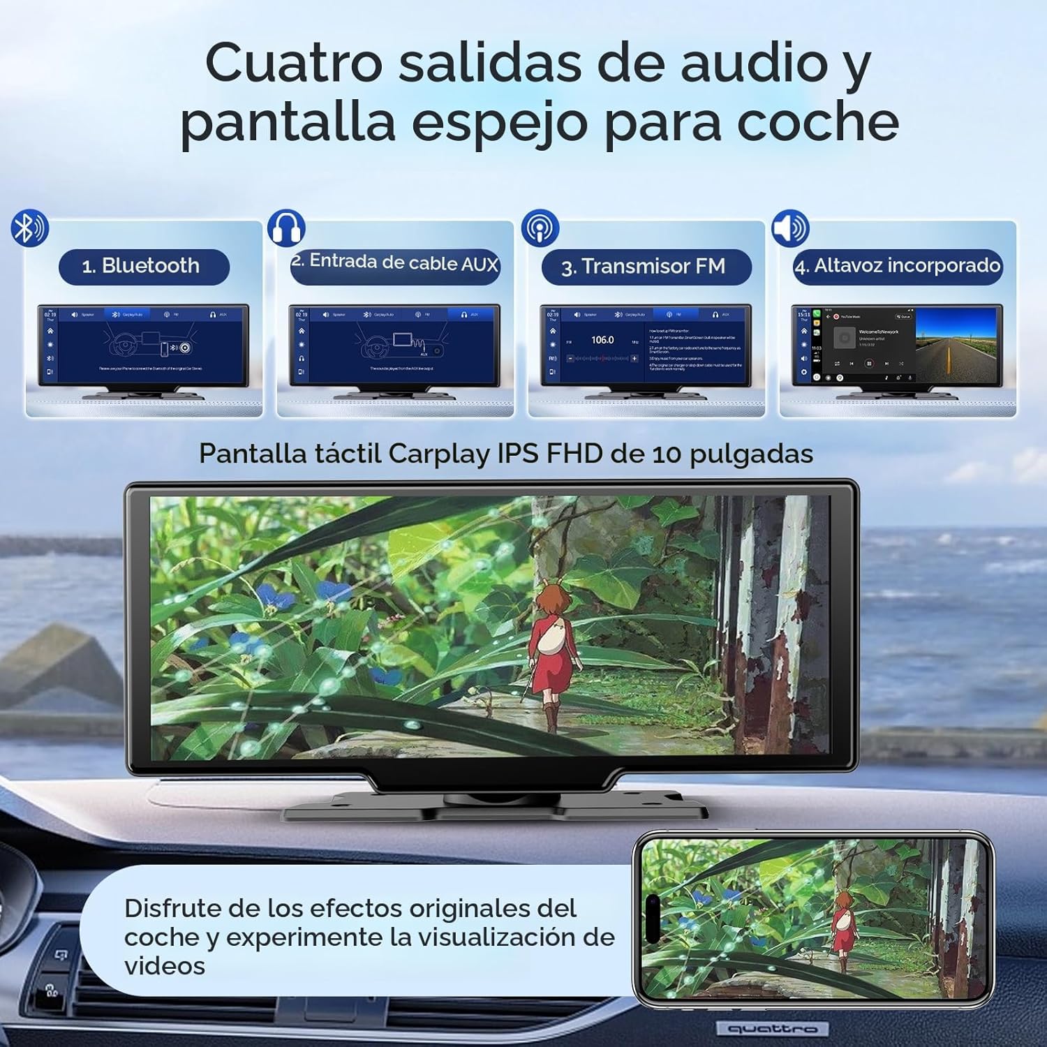 Pantalla Carplay portátil inalámbrica l 10.26 pulgadas